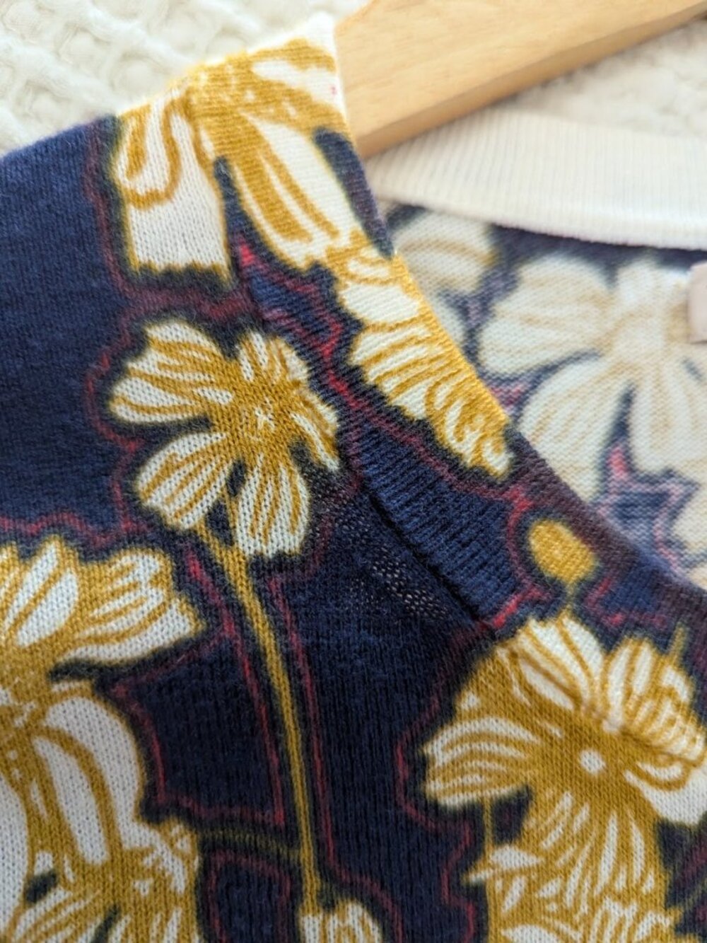 J.Crew M Cotton Floral Knitted Cardigan Navy Botanical Print Brunch Cottagecore - Picture 8 of 14